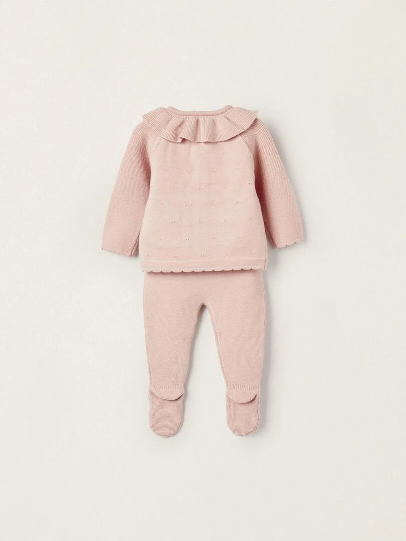 Manteau + Pantalon en Maille pour Nouveau Né EARLY BLOOM Rose clair
