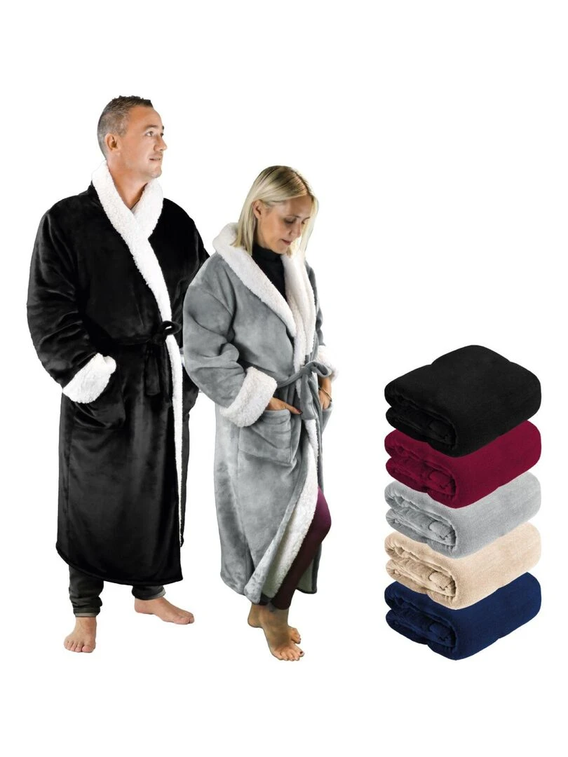 Peignoir robe de chambre polaire mixte Utra Douce Vivezen Noir