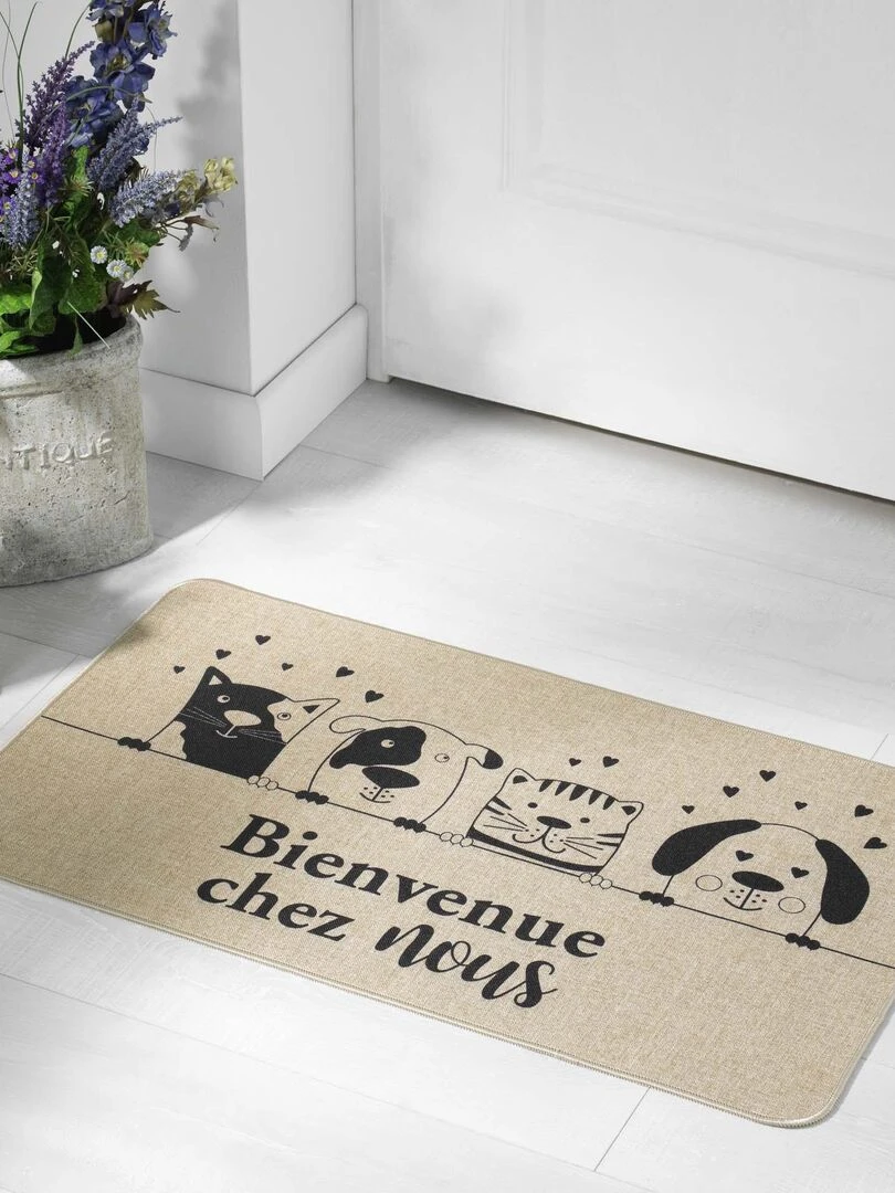 Tapis d'entree 45 x 75 cm Bienvenue chez nous   Marron