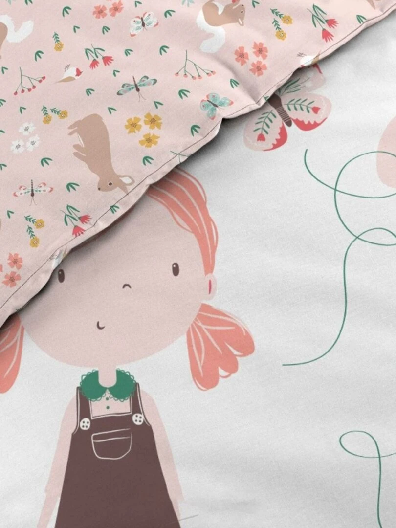 Housse de couette enfant 140x200 Alice + 1 taie microfibre   Rose