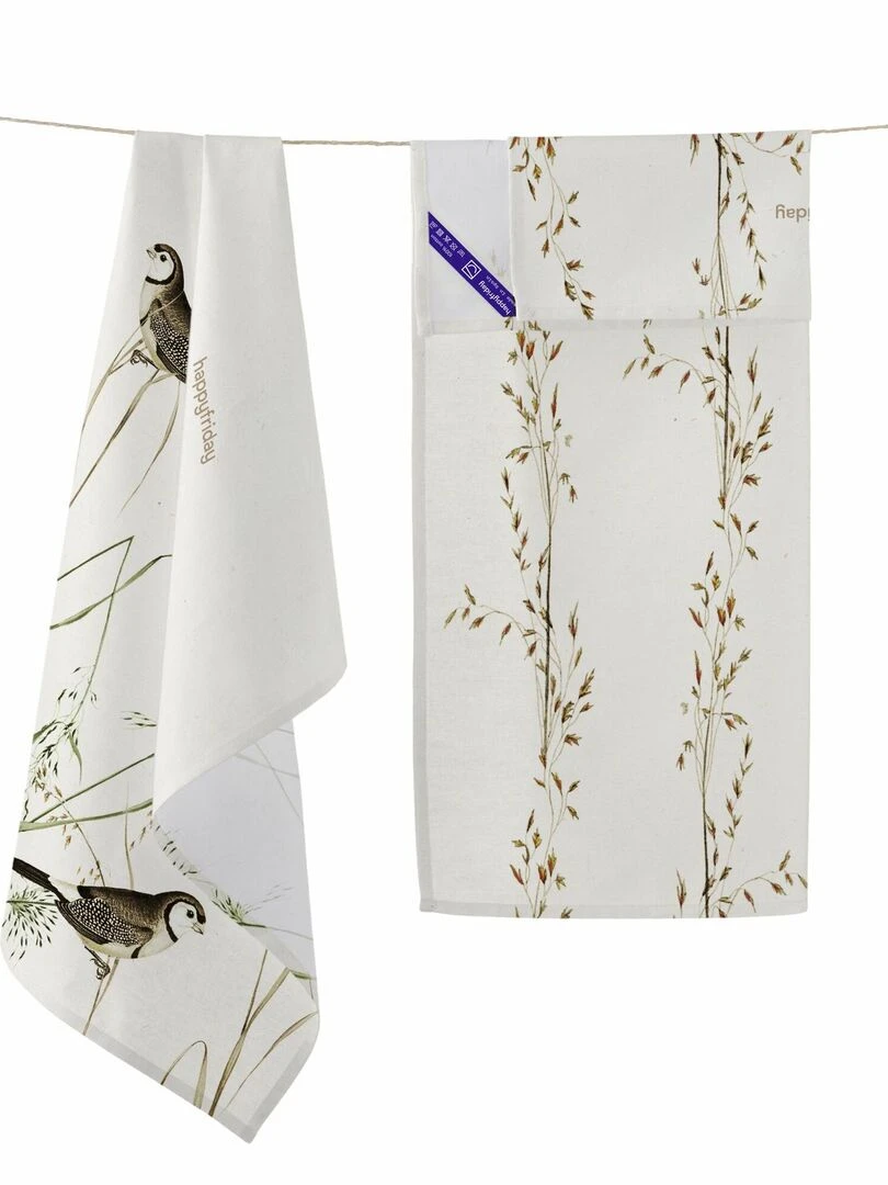 Torchon (2 pièces) Happy birds "Happyfriday"   Blanc