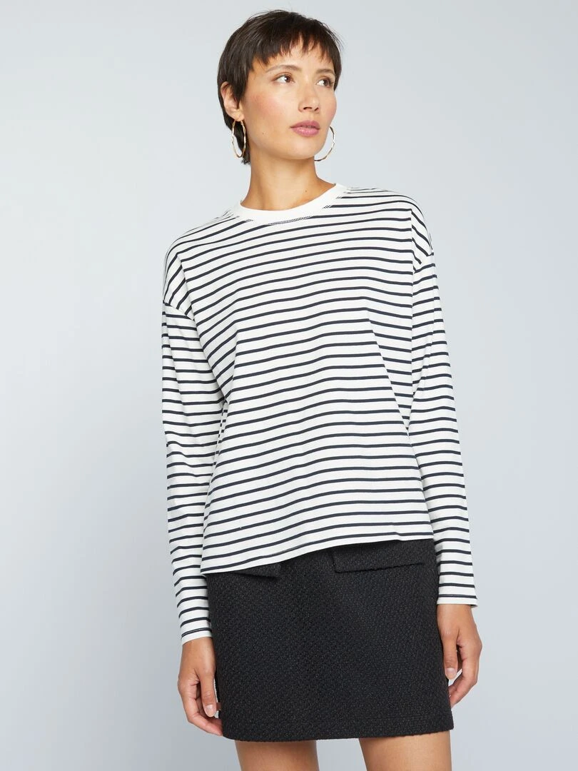 T shirt marinière en jersey   Blanc/noir