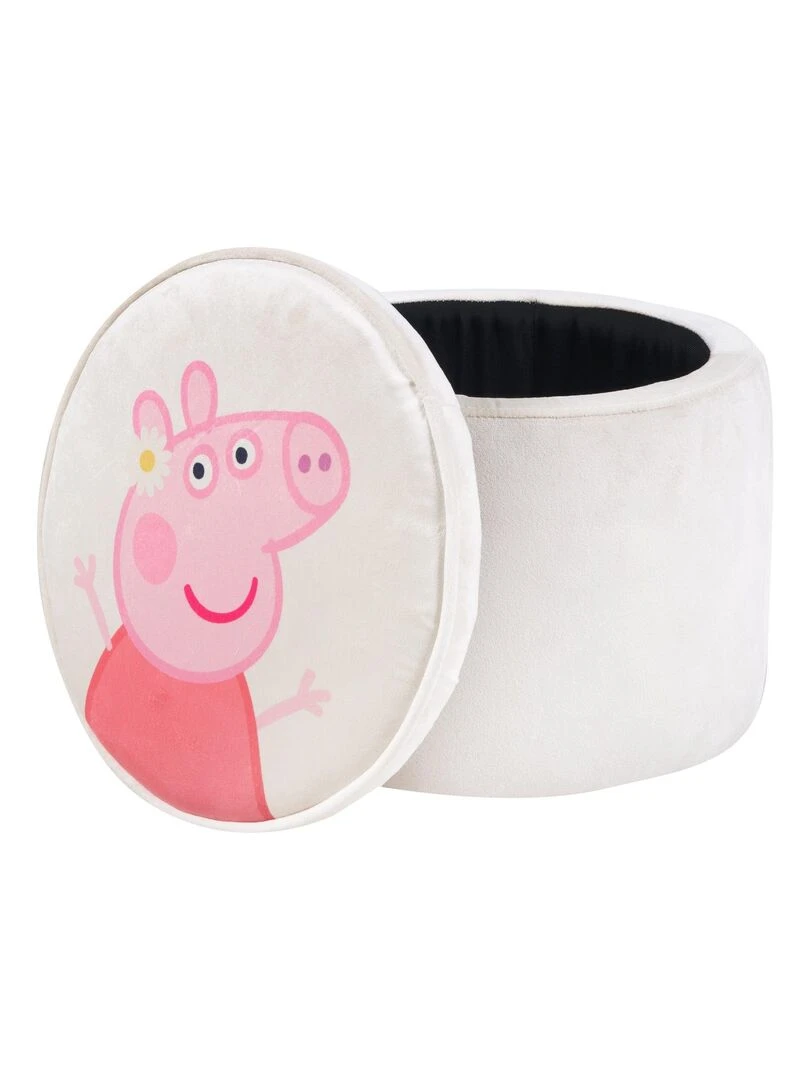 ROBA Pouf Coffre Bébé Rond Peppa Pig Pouf de Rangement en Velours Beige Motif Truie Beige