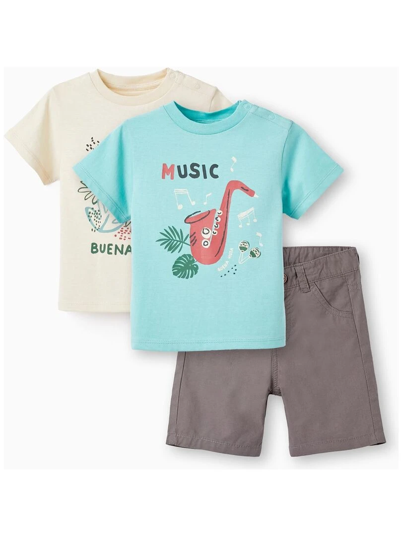2 T shirts + Short pour Bébé Garçon 'Buena Vista' Bleu clair