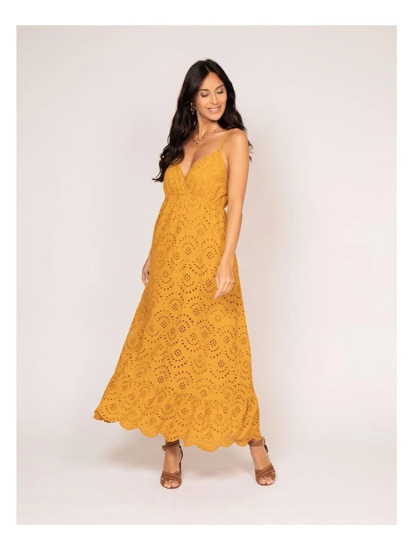 Robe longue broderie anglaise ISERE Moutarde
