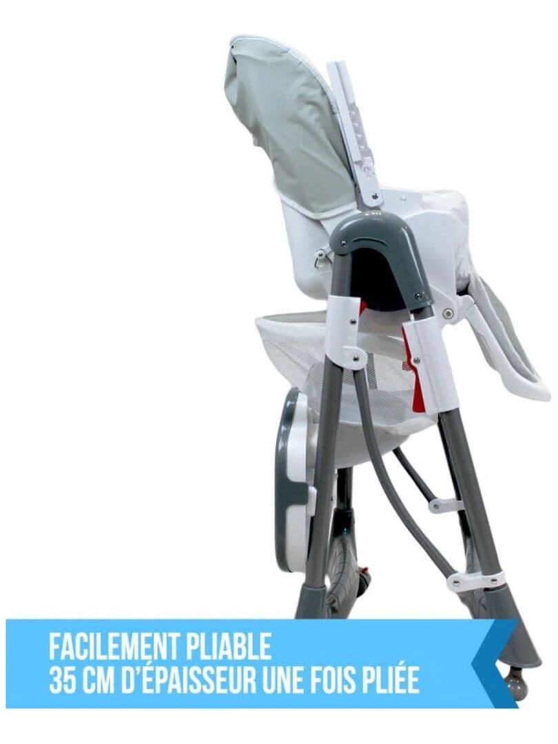 Chaise haute bébé pliable réglable hauteur dossier et tablette Ptite Perle Monsieur Bébé Gris