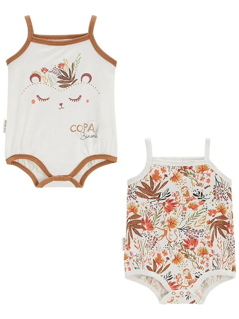Lot de 2 bodies bébé à bretelles Copa Banana Ecru