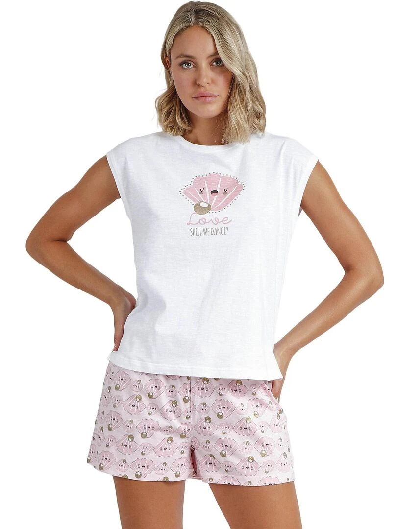 Pyjama short t shirt Sea World Blanc