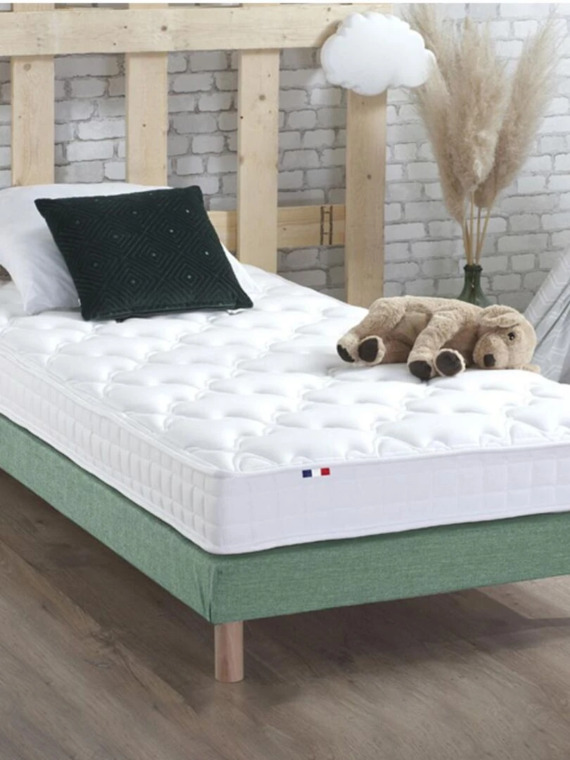 Ensemble Matelas accueil mémoire de forme MAM AZUR + Sommier Made in France Sommier Vert celadon Blanc Vert