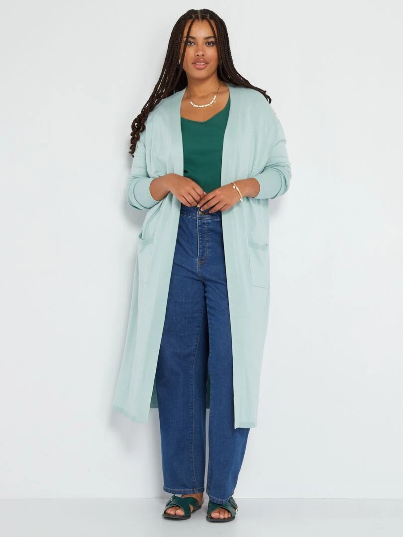 Gilet long en maille Bleu