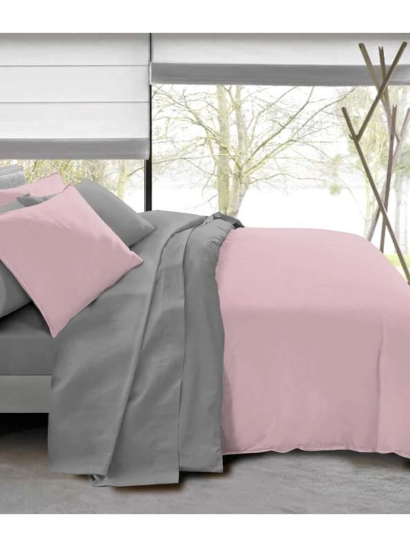 Pack Complet 6 Pièces Rose/gris Housse De Couette Pour Lit 160 X 200 Cm 100% Coton / 57 Fils/cm²   Multicolore