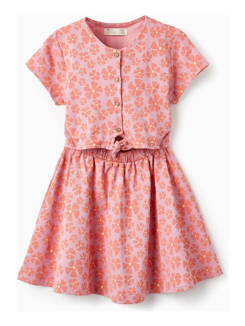 Robe en coton à motif floral pour fille manches courtes THE WAVE TRIBE Rose clair