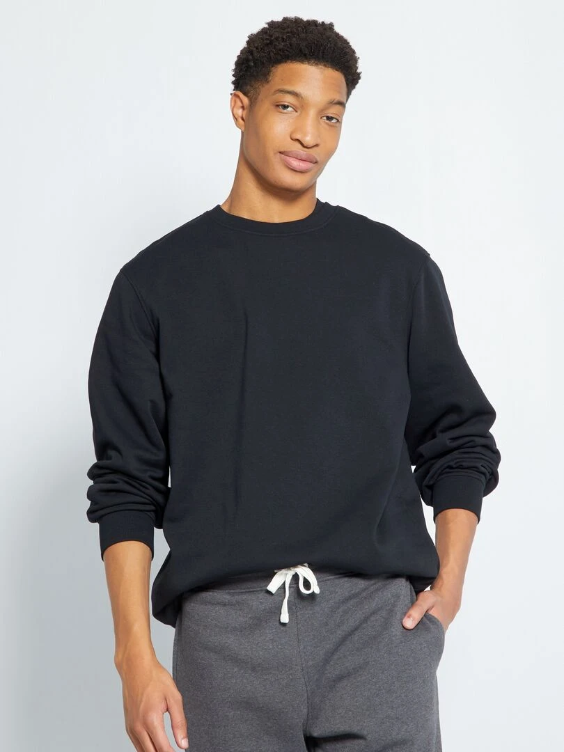Sweat en molleton uni à col rond +1m90 noir