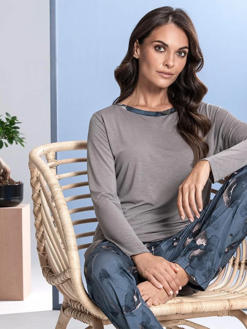 Pyjama long en modal à motif floraux Ayaka   Bleu