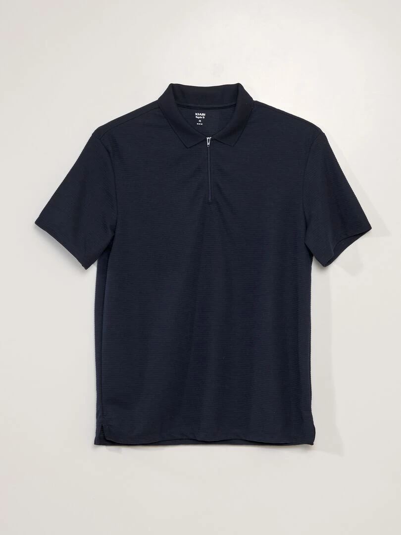 Polo à col zippé en maille texturée Bleu