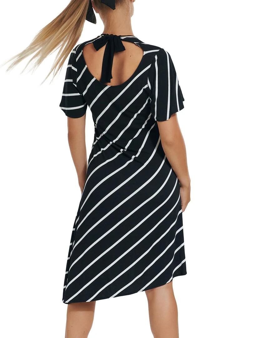 Robe estivale asymétrique manches courtes Rhodes Noir