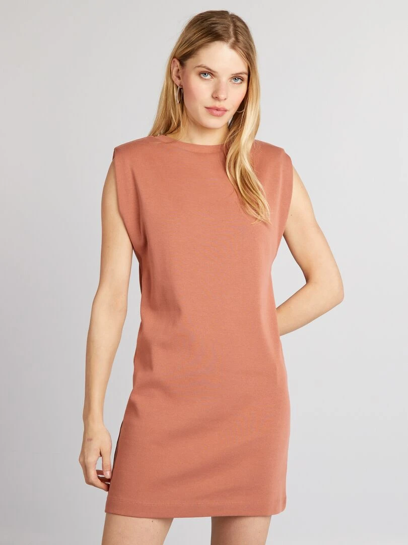 Robe courte côtelée et sans manches Rose