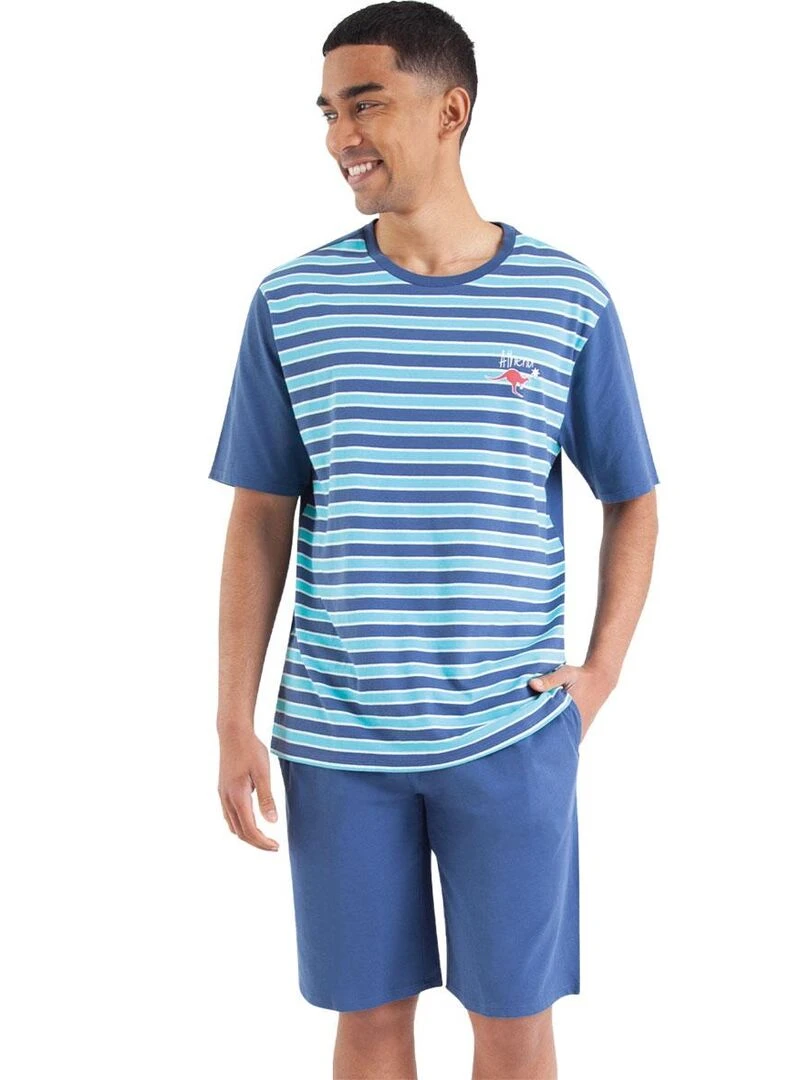 Pyjama court homme Rayures Bleu