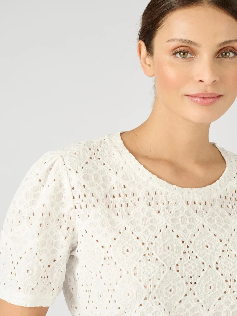 Tee shirt en maille ajourée effet dentelle Damart Blanc cassé