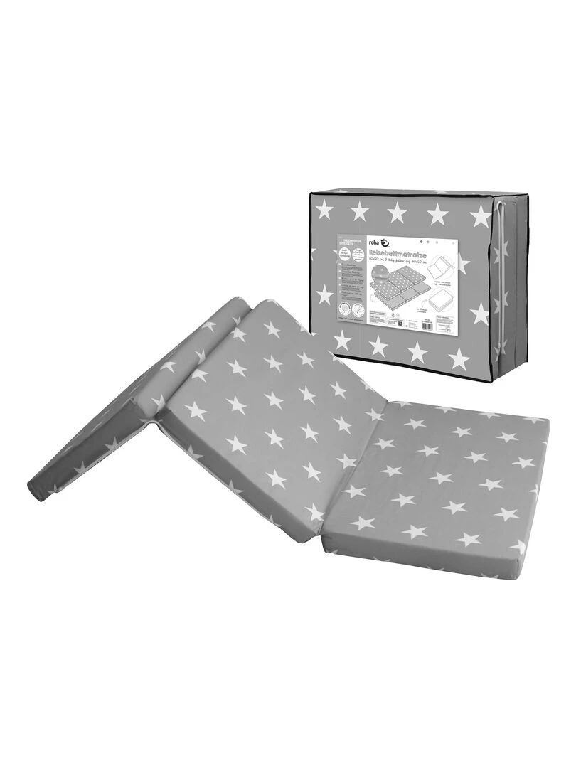ROBA Matelas de Voyage Little Stars 60 x 120 cm Pliable + Sac de Transport   Gris Blanc