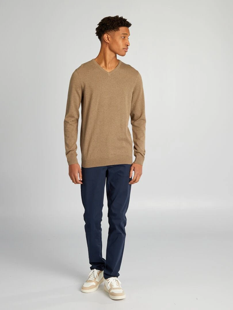 Pull en maille à col V + d'1m90 Beige