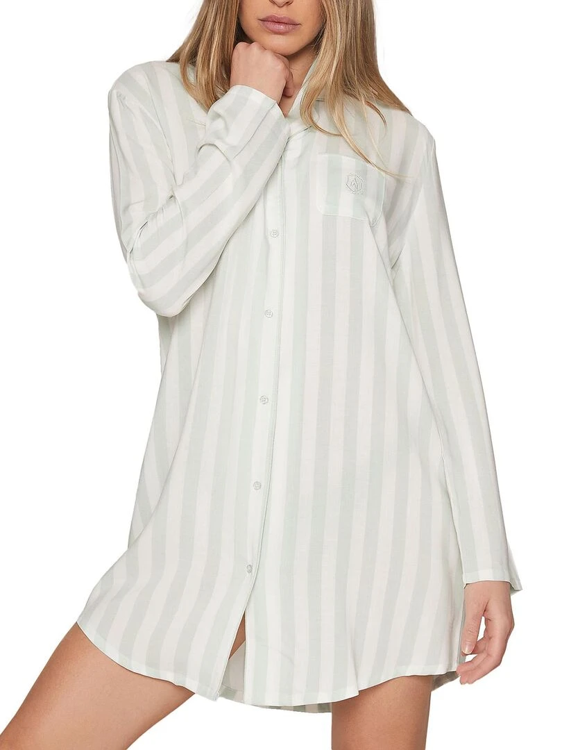 Chemise de nuit manches longues Classic Stripes Vert