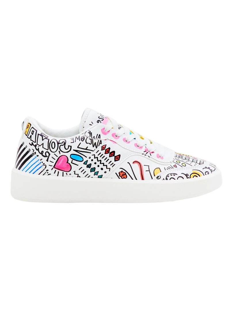 Basket à Lacets Desigual Fancy Lettering Blanc
