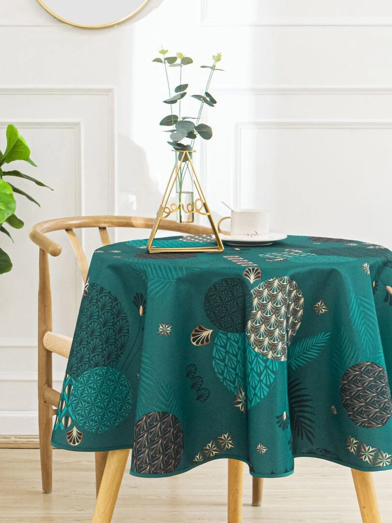 Nappe ronde fantaisie   Bleu canard