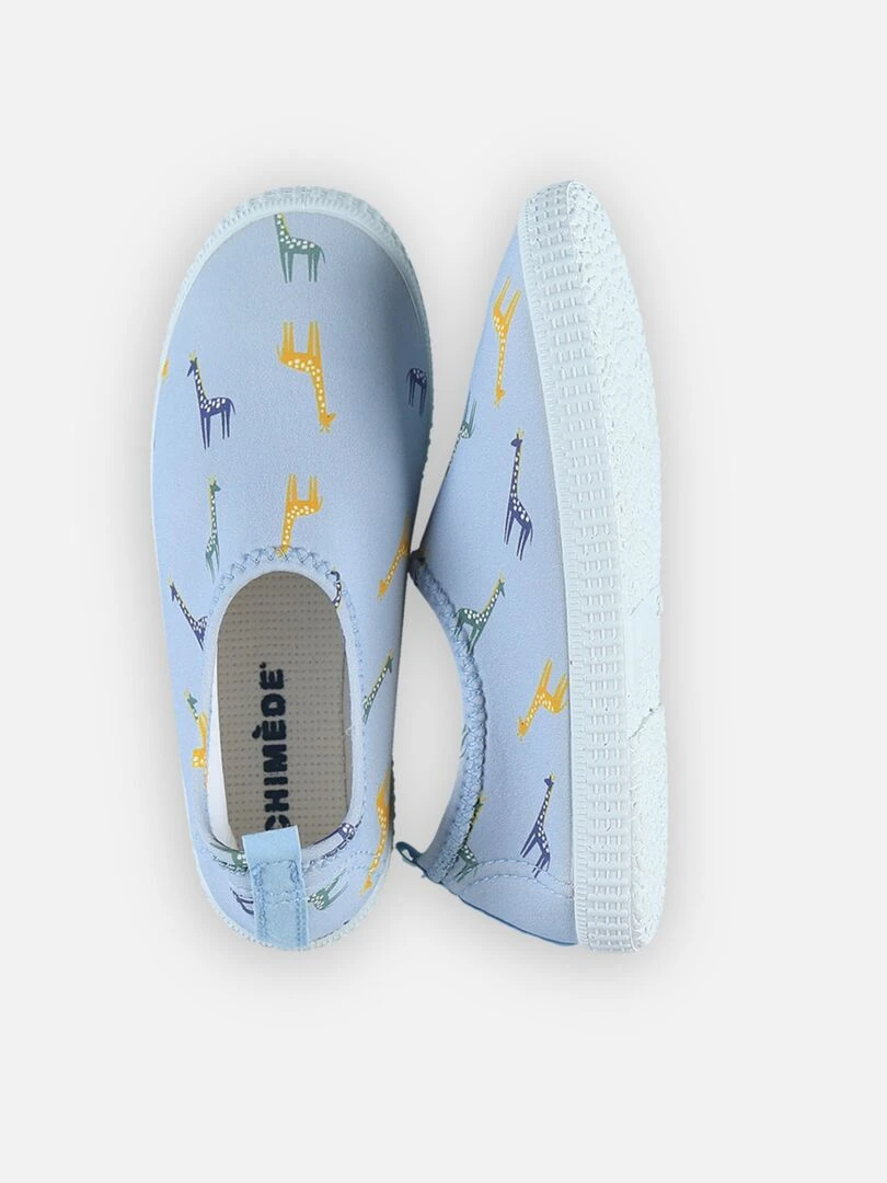 Chaussons de bain imprimés girafes    Archimède   Bleu