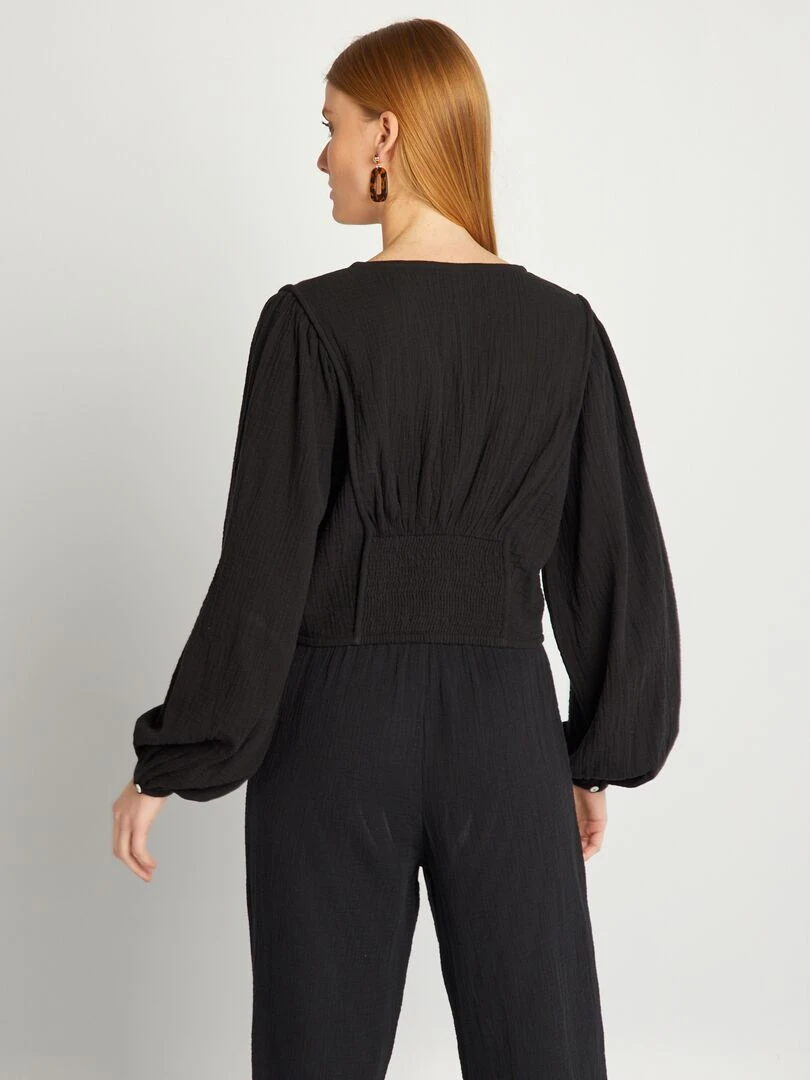 Blouse crop top en gaze de coton   noir