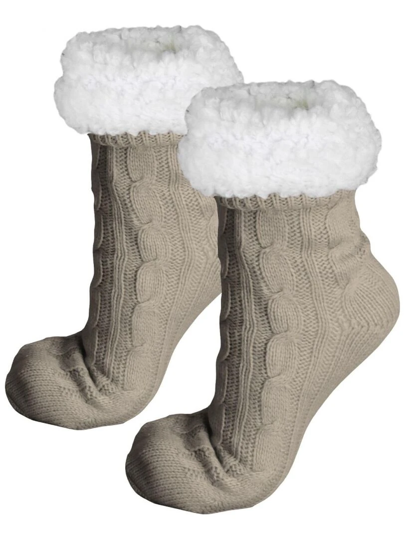 Paire de chaussettes chaussons polaires mixtes Taille 40 45 Vivezen Beige