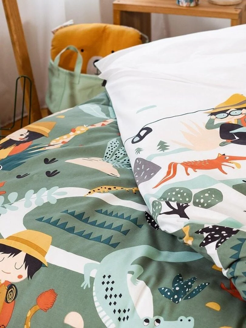Housse de couette 140x200 Promenade + taie coton adouci 57 fils Vert