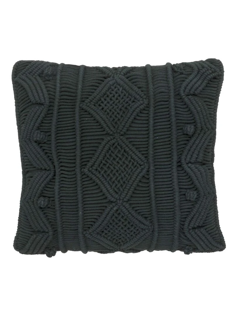Coussin tissé en macramé Noir