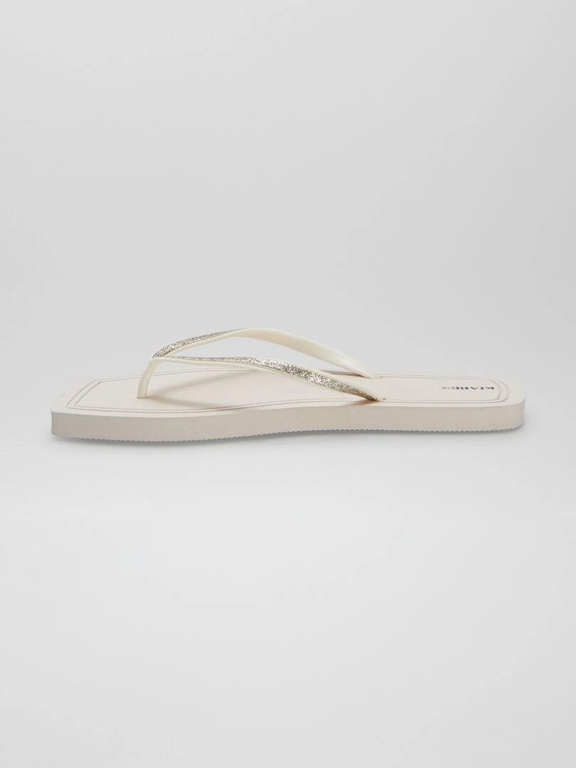 Tongs carrées à strass   Beige