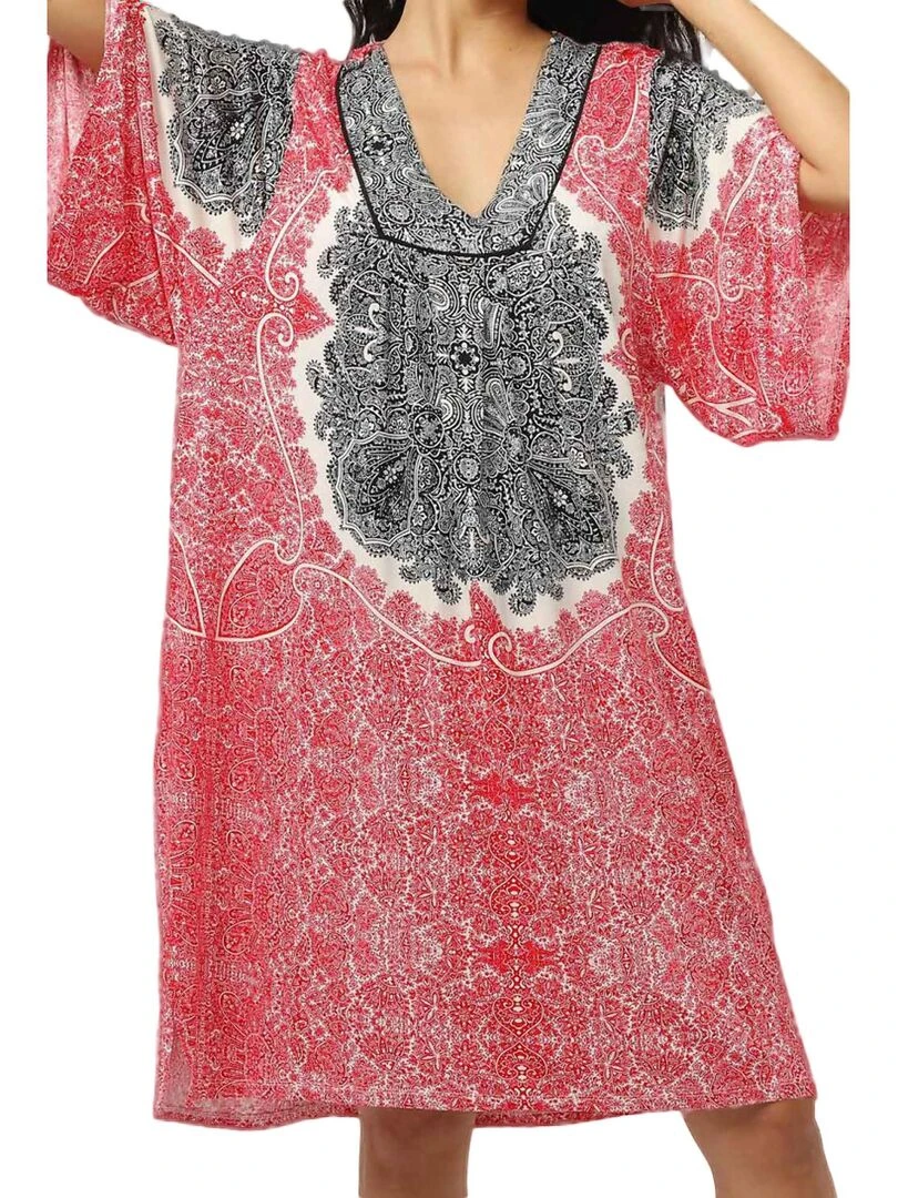 Robe de plage manches trois quarts Beach Paisley   Rouge