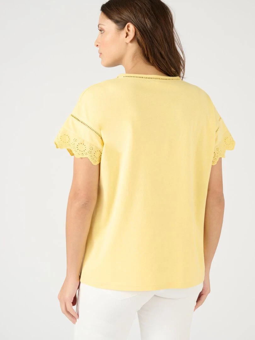 T shirt broderies anglaises pur coton   Damart   Jaune