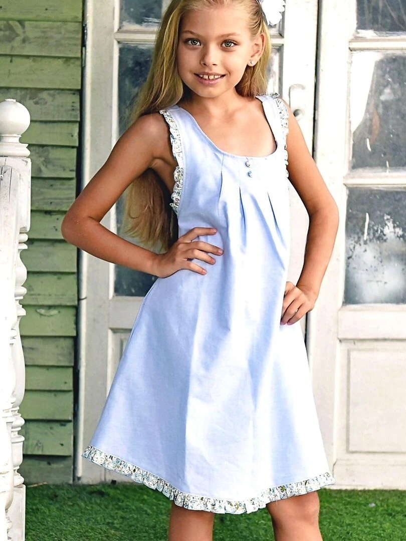 Robe Cérémonie Pastel Fleurie Fille ANAIS La Faute à Voltaire Bleu clair