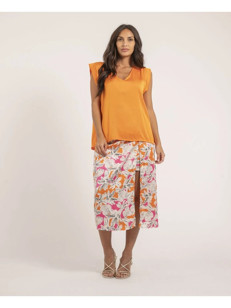 Top col V satin FIKA Orange