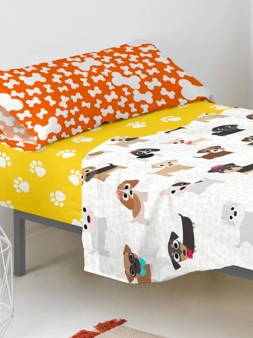 Drap housse Dogs "Happyfriday" Blanc