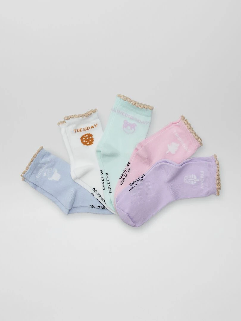 Lot de 5 paires de chaussettes Violet/rose/vert/blanc/bleu