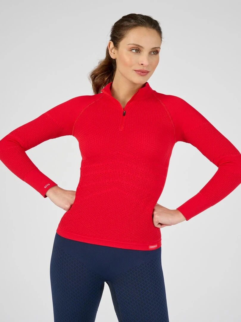 T shirt col zippé Energy Thermolactyl 4 femme édition collector limitée DamartSport Rouge