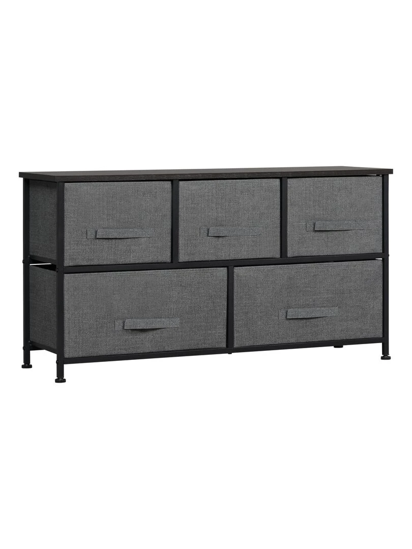 Commode 5 tiroirs non tissés anthracite métal noir plateau MDF aspect bois gris anthracite