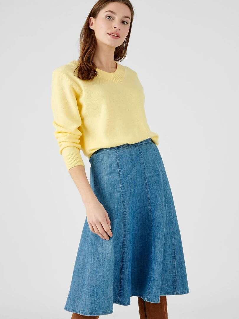 Pull col "V" maille jersey   Damart   Jaune pâle