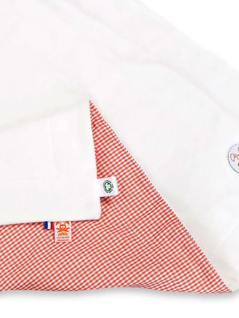 Couverture en Coton Bio Rex Blanc et Vichy Orange
