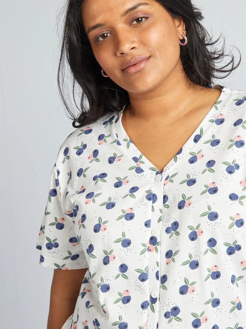 Ensemble pyjama court short + t shirt 2 pièces Blanc