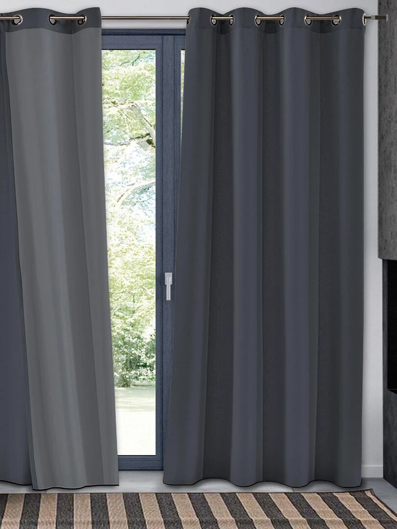 Rideau thermique doublé en flanelle gris anthracite