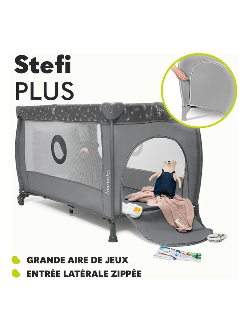 LIONELO Stefi Plus Lit parapluie bébé 2en1 0 36 mois Sac de Transport 125x65 cm Roulettes Gris foncé