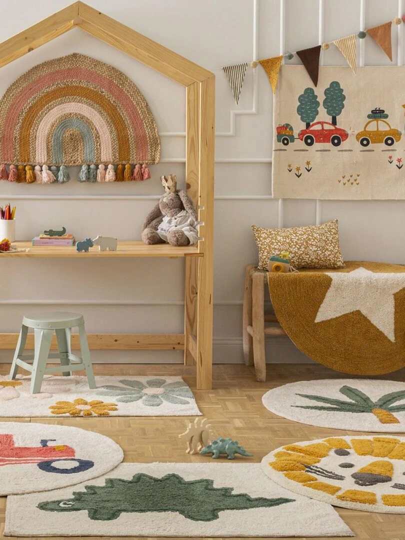 Future Home Tapis enfant en coton tufté blanc et vert Blanc