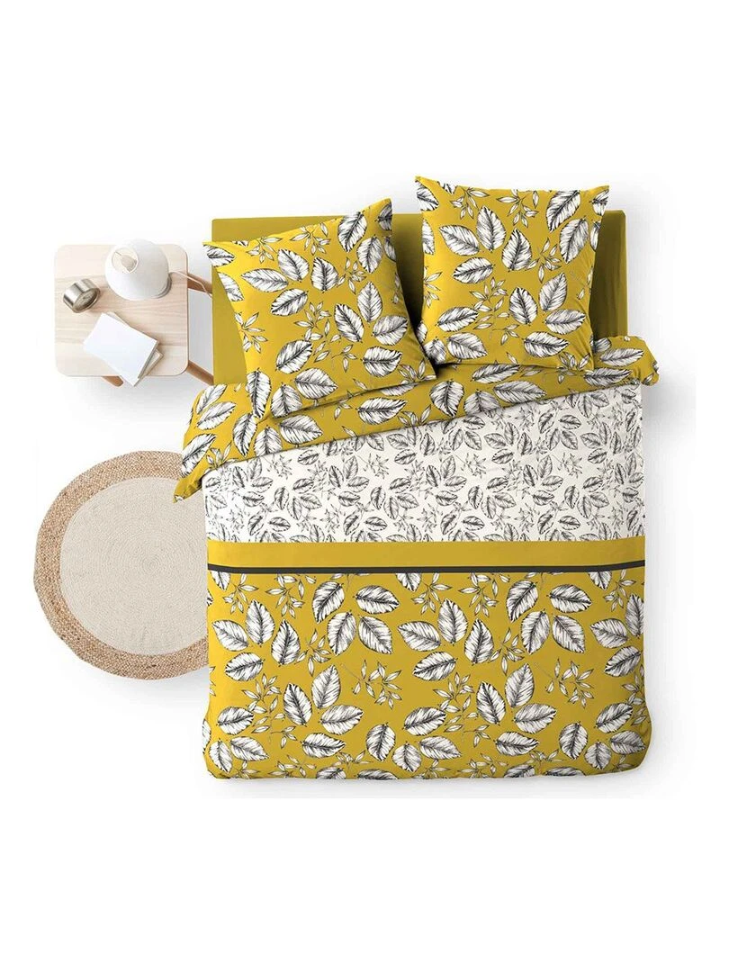 Housse de couette 260x240 + 2 taies Marjolaine ocre coton 52 fils   Jaune