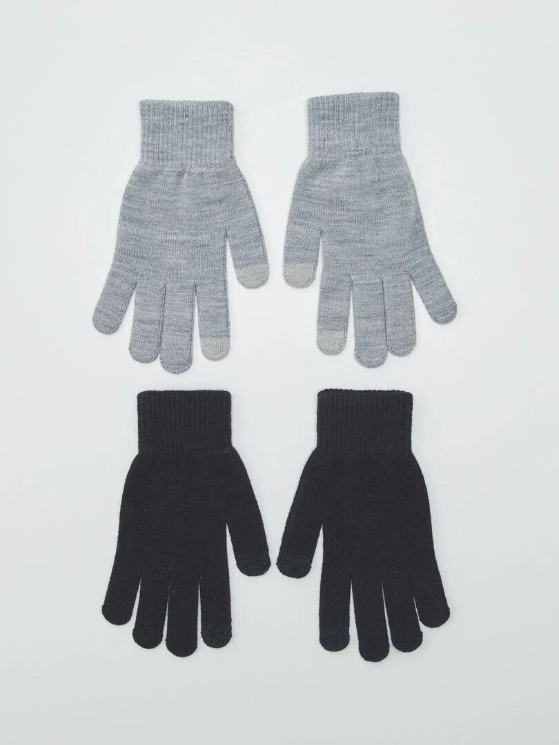 Lot de 2 paires de gants tactiles Gris/noir